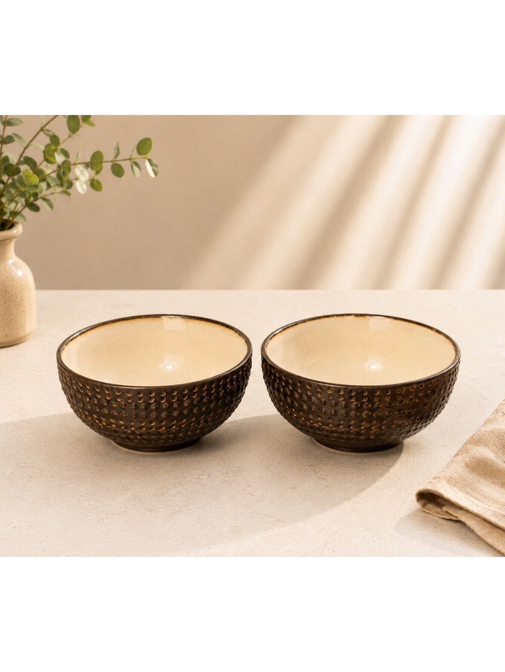 Mikasa 2000s Gourmet Basics 2 Cereal Soup Bowls Avery Stoneware Brown 6.25x3.25”